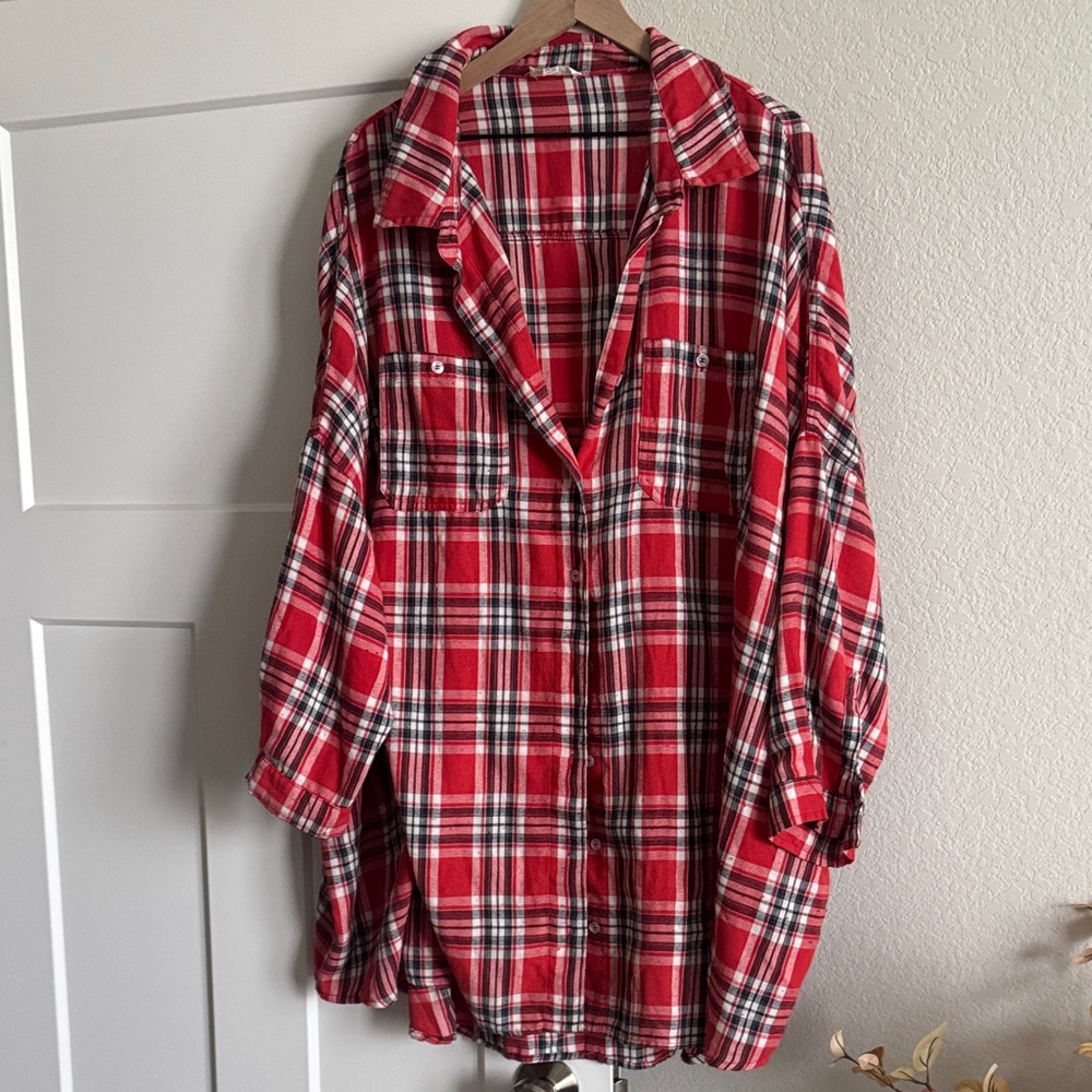 Classic Red Plaid Button Down Shirt for Women